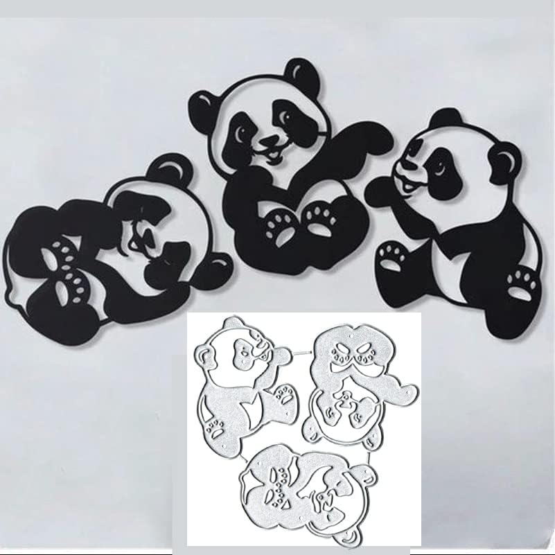 Juego de 3 troqueles de metal para decoración de panda de animales, troqueles de corte de tarjetas de papel de decoración de panda, plantillas para