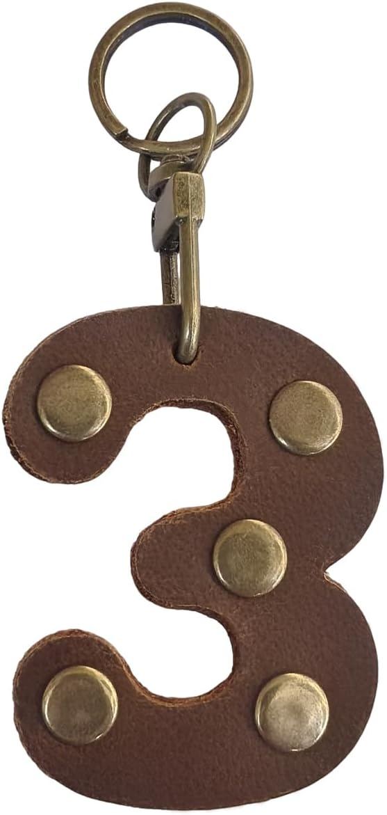 Genuine Leather Keychain Handmade Double Side Leather Car Key Chain Handcraft Numbers Key Ring Holder Accessories