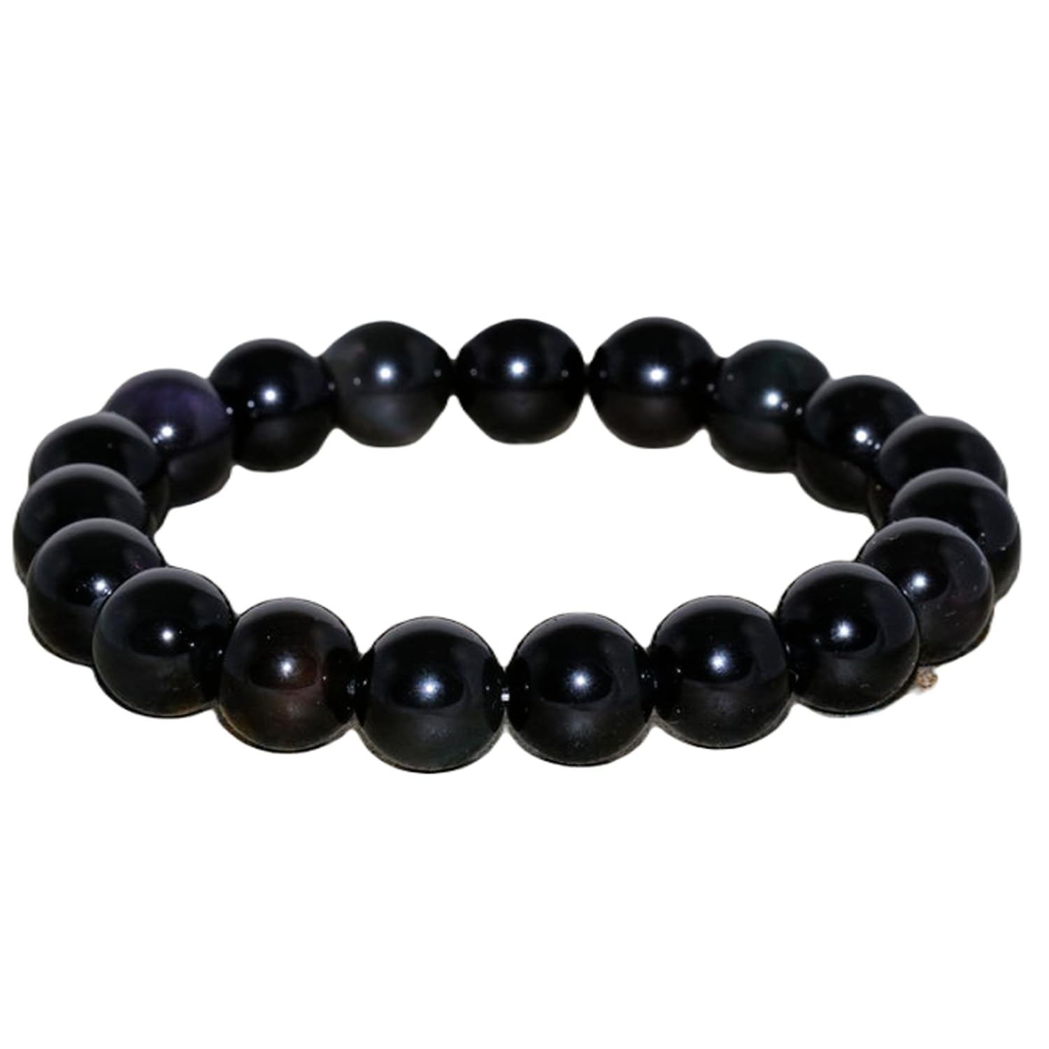 Happy_Shop Natural Rainbow Obsidian 10mm Round Shape Smooth Cut Beads Stretchable Bracelet For Men & Women. Unisex Bracelet For Healing, Meditation, Prosperity, Gift &...