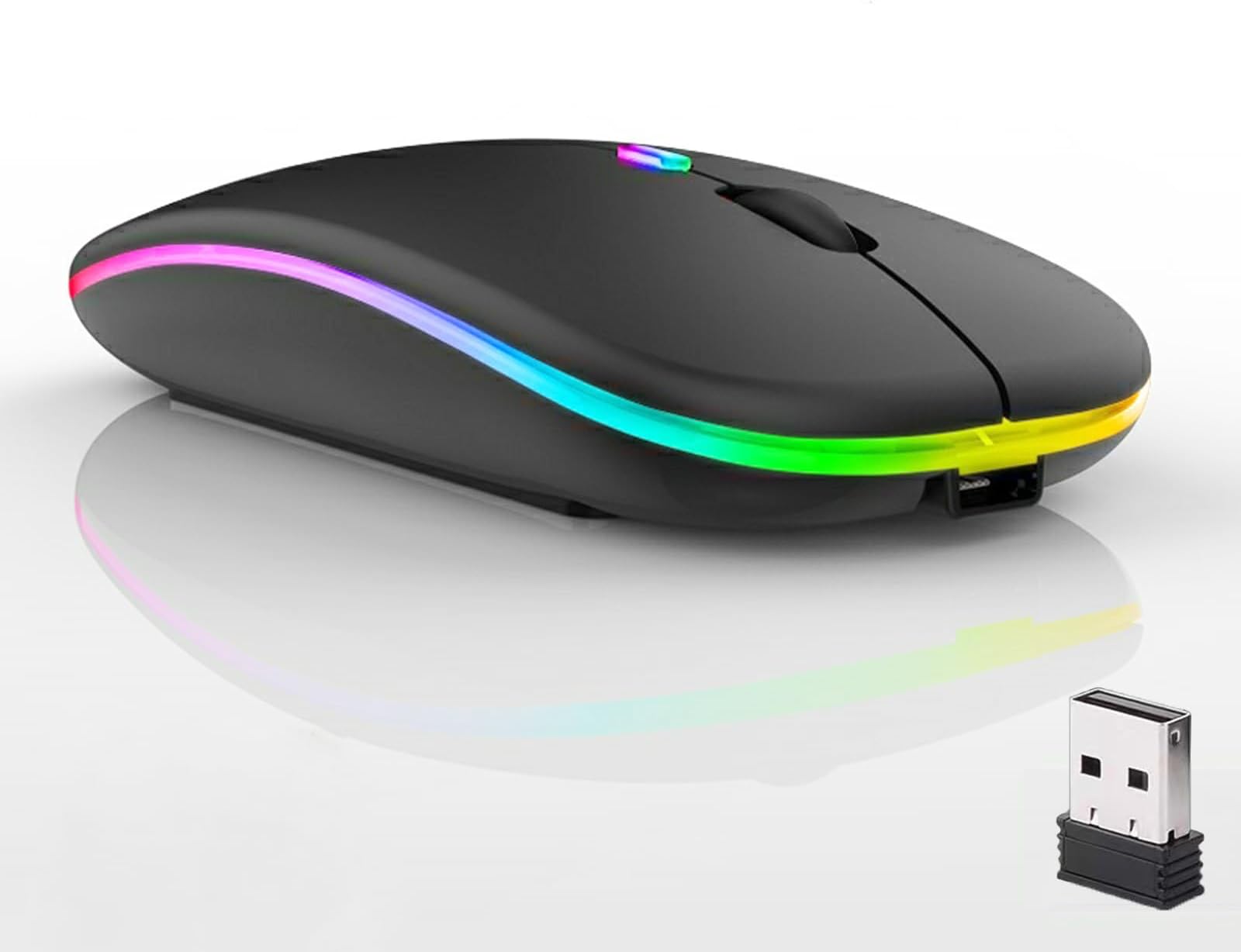 Guiheng Wireless Bluetooth Mouse,LED Dual Mode Rechargeable Silent Slim Laptop Mouse,Portable(BT5.2+USB Receiver) Dual Mode Computer Mice,for Laptop,Desktop Computer,ipad Tablet,Phone,TV (Black)