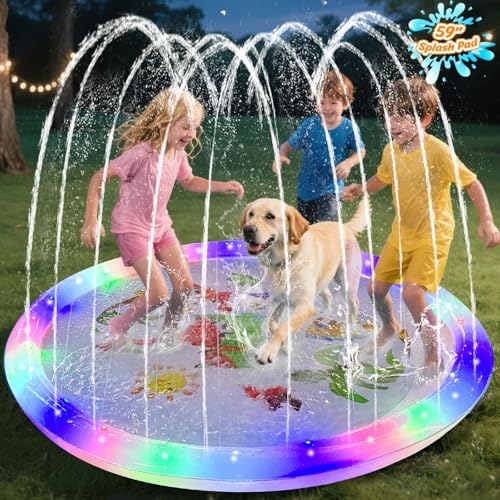 Splash Pad, Light Up Sprinkler Pool for Kids and Dog, 59
