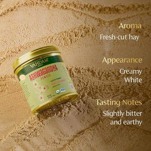 Image of VAHDAM, Organic Ashwagandha Powder (2.47oz /70g) Gluten Free, Non GMO, 100% Raw Ashwagandha Root Powder (Indian Ginseng) | Sealed Fresh At Source
