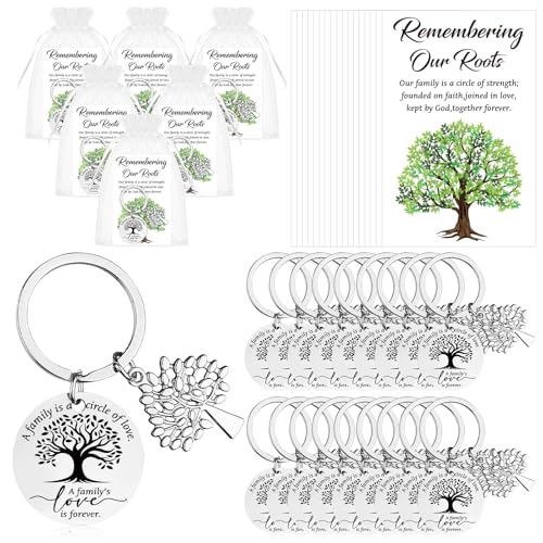 JiaUfmi 30/50 Sets Family Reunion Gifts Bulk-Family Tree Keychain Remembering Our Roots Cards Organza Bag Tree Favors for Home (30)