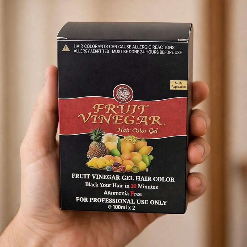 Fruit Vinegar Natural Black Hair Colour Gel | Ammonia-Free Hair Dye for Grey Coverage | Instant Black Shine | Pack of 2 (100ml x 2)-picture-35