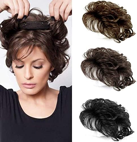 Maery ICRAB Natural Weave Human Hair Dark Brown Topper Clip in Hairpiece Short Curly Weaving Hair Replacement Top Hairpieces for Women with Lossing Hair 6inch 13x13cm