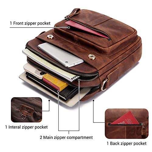 gzcz Leather Crossbody Bag for Men, Mens Bag Messenger Bags Shoulder Bag for Outdoor Travel Business, Red-Brown — view 4