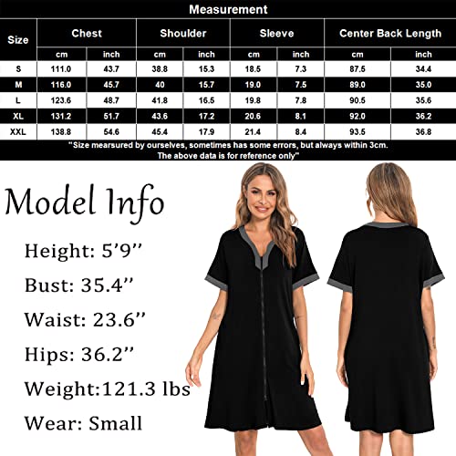 Swomog Nightgown Women Housecoats Zipper Front Robe Lightweight Duster Lady Housedress Casual Night With Pocket #TOP5