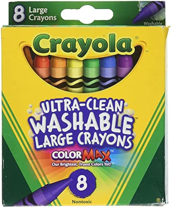 Crayola Washable Crayons, Large, 8 Colors - 2 Pack