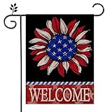 Eiazuiks 4th of July Patrioctic American Garden Flag Floral Spring Double Sided Vertical Rustic Farm