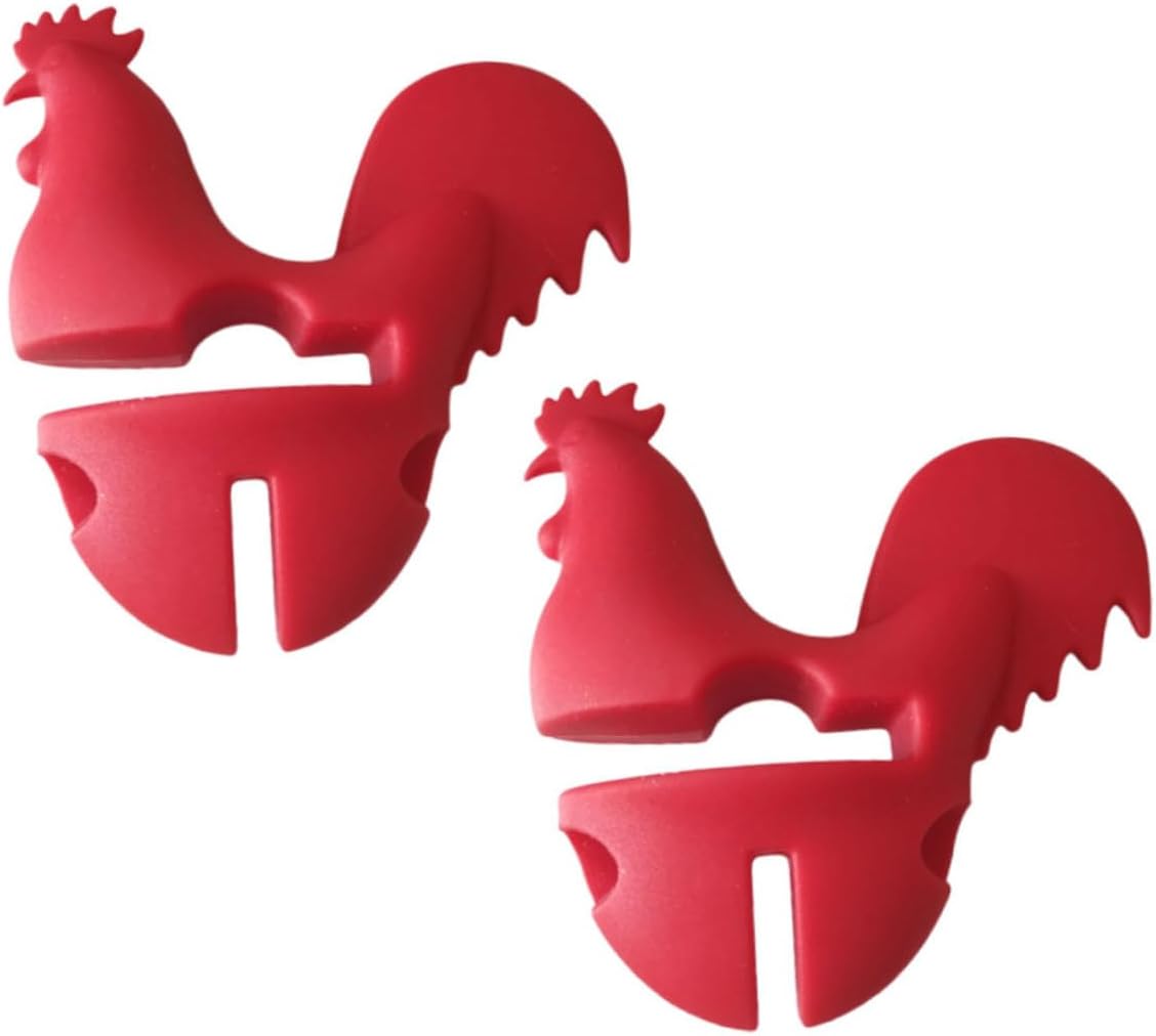 2 Pcs Silicone Rooster Pot Lid Lifters Spill Lid Holders for Safe Cooking Boil Over Preventers Kitchen Gadgets for Easy Lid Management and Steam Release