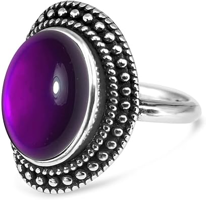Natural Oval Stone Boho Ring,Retro Antique S925 Sterling Silver Crystal Quartz Gemstone Bohemian Statement Handmade Ring Jewelry for Women Her