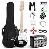 Kids Electric Guitar Vangoa 30 Inch Electric Guitar for Kids Beginner Kit for Boys Girls with Amp, Bag, Strap, Extra Strings, Capo, Tuner, Picks, Cable (Black)