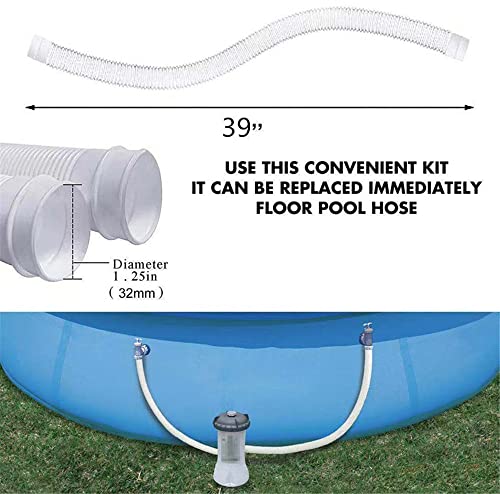 Extra Thick Pool Replacement Hose, 0.22" Thick 1.25 X 39" Replacement Hose, Compatible With 330Gph, 530Gph And 1000Gph Filter Pumps, Includes 4 Hose Clamps. (White) #TOP2