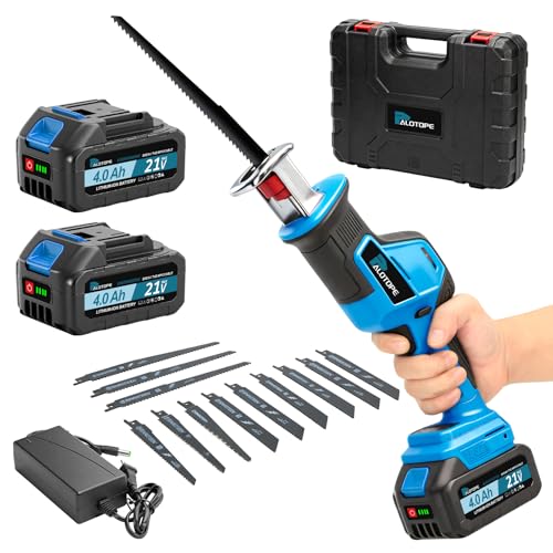 Palotope Cordless Reciprocating Saw,Electric Saw with 2 X 4.0Ah Batteries, Handheld Brushless Motor Saw Lightweight with Variable Speed 0-3500 SPM,12 Blades,Cordless Saw for Cutting Wood PVC Pipe
