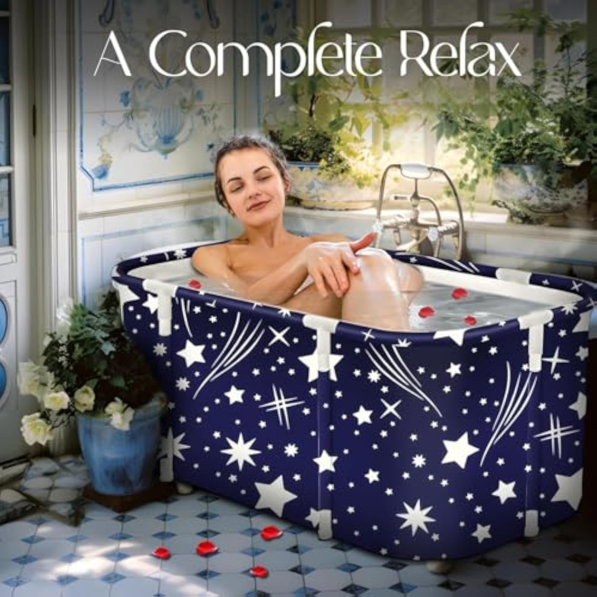 Foldable Portable Bathtub, Large Plastic Spa Tub for Home