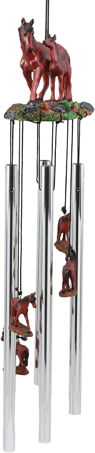 Ebros Gift Farm Countryside Wild Brown Mother Horse with Foal Walking Decorative Wind Chime Garden Patio Noisemaker As Farmland Western Rustic Figurine for Cowboys Cowgirls Country Horses