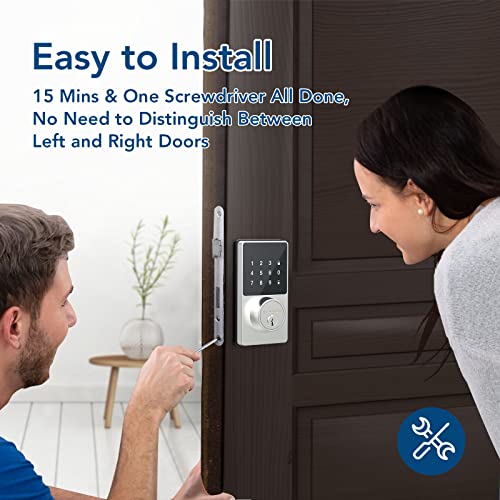 Wifi Smart Lock, Keyless Entry Door Lock With Touchscreen Keypad, Remotely Control, Easy To Install, Wi-Fi & Bluetooth Electronic Deadbolt Works With Alexa, Security Deadbolt Lock Idea For Front Door #TOP5