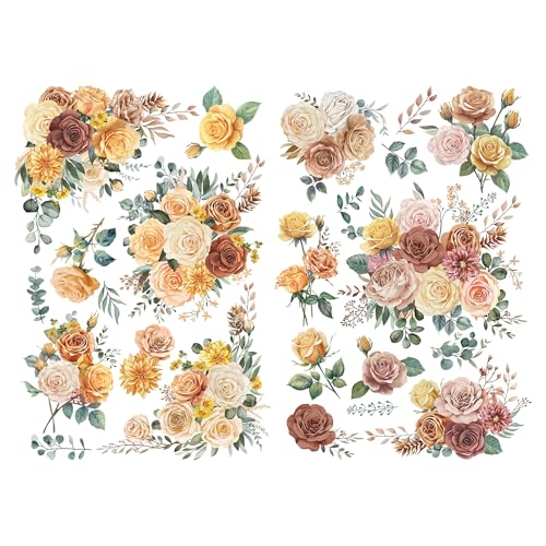 Joeyan Möbel Aufkleber, Rose Blumensträuße Rub auf Transfers für Handwerk, 2 Große Aquarell-Design 43x30cm, DIY Home Decal auf Holz Glas Metall Leinwand Porzellan Papier Kunststoff, Warme Gelbe Rose Joeyan Möbel Aufkleber, Rose Blumensträuße Rub auf Transfers für Handwerk, 2 Große Aquarell-Design 43x30cm, DIY Home Decal auf Holz Glas Metall Leinwand Porzellan Papier Kunststoff, Warme Gelbe Rose