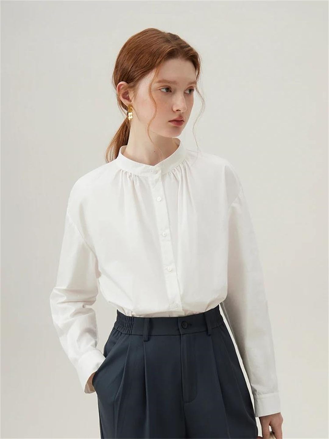 Camisa de cuello redondo diseñada para mujer, estilo holgado, temperamento, nicho