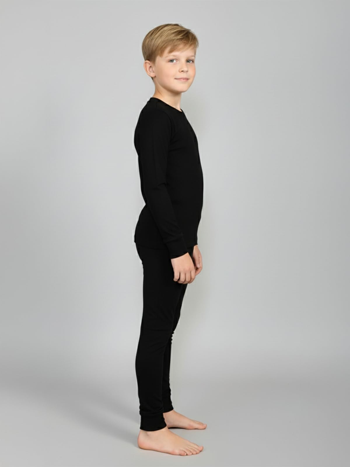Lux Cott's Wool Set di biancheria intima termica da ragazzo con maniche lunghe e girocollo, set termico per bambini, con strato inferiore e top invernale