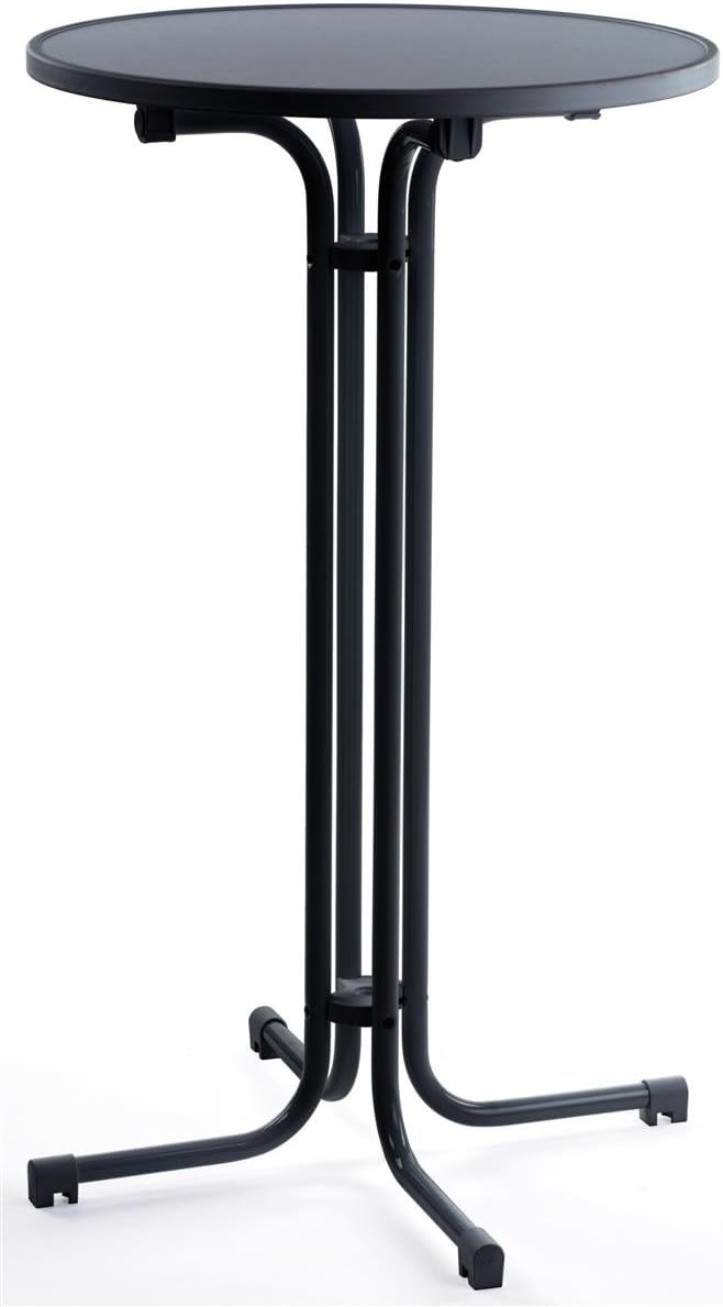 Displays2go 47-3/8 Inch Cocktail Table with Folding Design for Transport, 27-1/2 Inch Round Pub Table, MDF Top (Black)