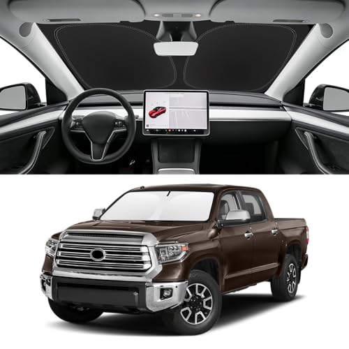 SLOGENTO Custom Fit Windshield Sun Shade for Toyota Tundra 2007-2026 Blocks UV & Heat Front Window Sunshade Accessories Easy Fold & Store Keep Your Car Cooler