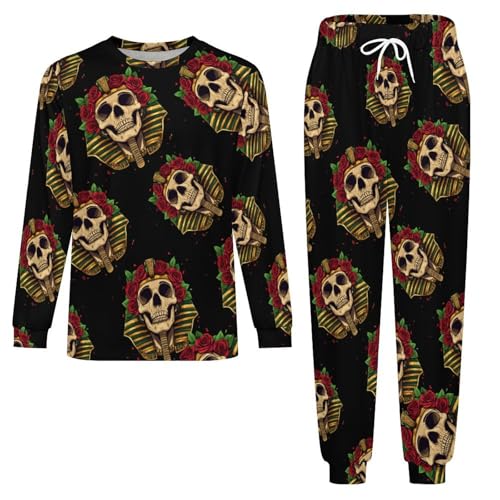 Pharaoh-Egypt-Egyptian-Head Skull Mens Pajamas Set Long Sleeve Sleepwear Pjs Set Shirts And Bottoms Sleep Sets Loungwear4