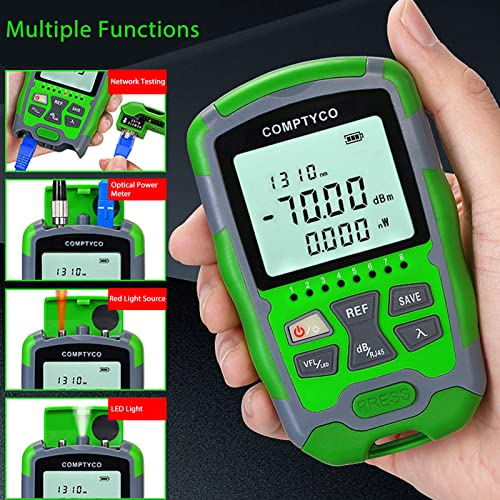Optischer Leistungsmesser, -70 ~ +10 DBm Glasfaser-Leistungsmesser, Tragbarer Glasfaserkabel-Leistungstester mit Roter Lichtquelle, RJ45-NetzwerkprüFung und LED-Licht und Wiederaufladbarer Batterie