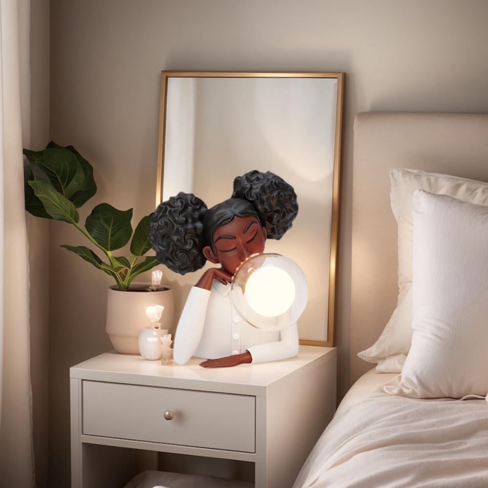 Lovely Blowing Bubble Girl Resin Tabletop Decorative Lamp, 2000mAh Battery Operated Touch Control Resin Night Light, Ideal for Living Room, Bedroom, Gift-Giving,Girl 2