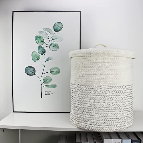 Image of Extra Large Storage Basket With Lid, Cotton Rope Storage Baskets, Laundry Hamper, Toy Bin, For Toys Blankets Pillows Storage In Living Room (16X16X18, Design)
