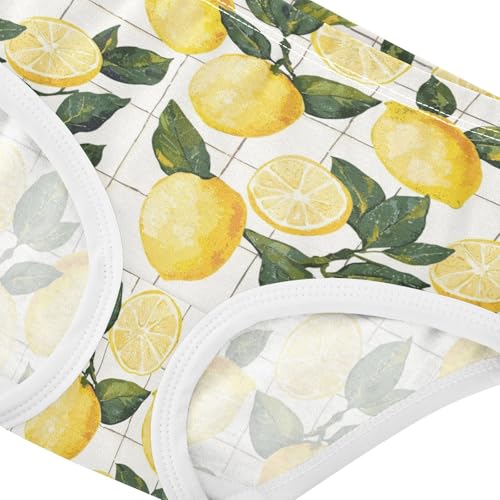 ZZKKO Watercolor Lemons with Grid Girls Underwear Toddler Panties for Girls Comfort Brief Size 2T-8Y3