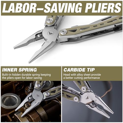 Flissa Multi Tool Pliers, Desert Tan 16 In 1 Stainless Steel Multipurpose Tool With Tactical Multitool Knife thumb #7