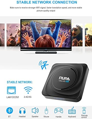 RUPA Android TV Box, Smart TV Box Android 11.0 8GB RAM 128GB ROM RK3566 Quad Core Cortex-A53 CPU Support 2.4G/5G WiFi BT 4.0 USB 3.0 1000M Ethernet 3D 8K 6K 4K HD Media Box