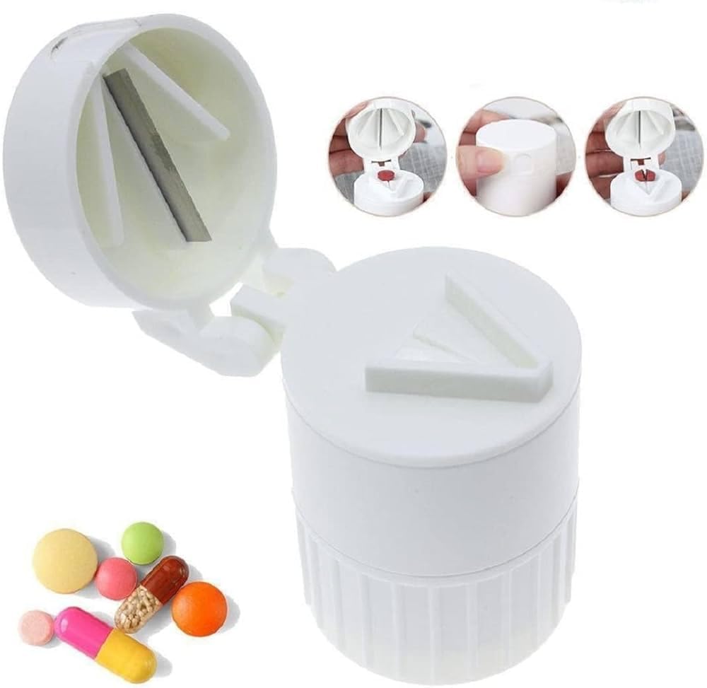 Eagle Enterprise 1pc Stainless Steel Blade Pill Cutter and Crusher with Detachable Tablet Grinder and Medicine Storage Box, Medicine Pill Case Tablet Cutter Splitter Divide Safe Storage Compartment Box 4