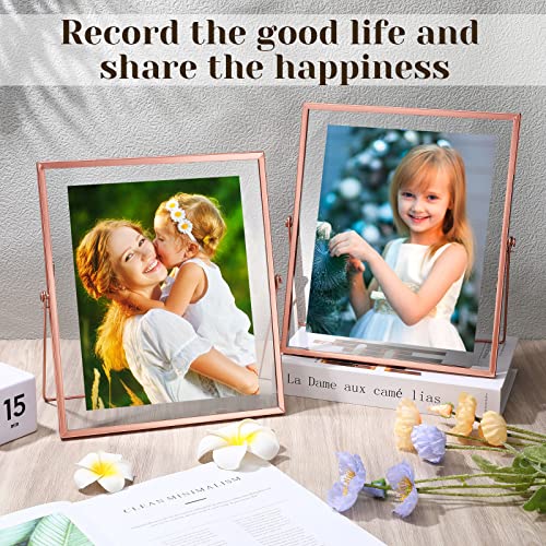 5 Pack Floating Picture Frames 8 X 10 Inch Metal Photo Frames With Glass Cover And Stand Antique Vertical Geometric Floating Frame For Pictures Photos Desk Tabletop Display Decor (Rose Gold) #TOP5