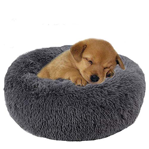 Vejaoo Cama calmante para Perros y Gatos,Cama Gato Suave Redonda Cama Perro, Sofá Gato, Sofá Perro XZ009 (Diameter:80cm, Dark Grey)