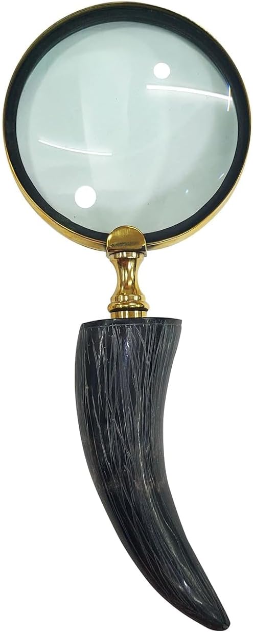 RK Nautical Horn Handle Magnifying Glass, Antique Replica, Brass and Black Finish