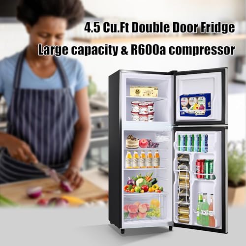 WANAI Classic Retro Compact Refrigerator 4.5 Cu.Ft - 2 Door Mini Fridge With Adjustable Removable Glass Shelves - Suitable for Dorm, Garage, and Office