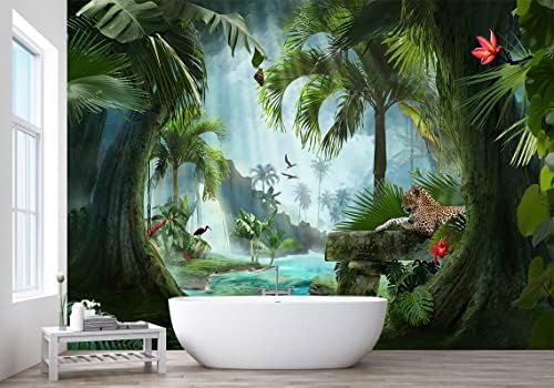 Bormia Fantasy Forest Wall Mural 151"x105" Animal Leopard Large Photo Wallpaper Landscape Wall Decal for Living Room Bedroom TV and Sofa Background Kids Rooms