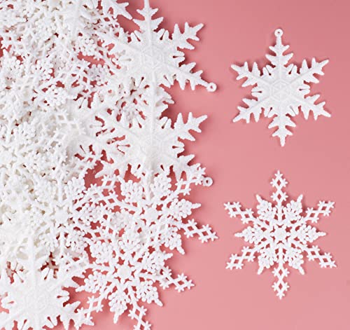 36Pcs Glitter Snowflake Ornaments 4 Inch White Plastic Christmas Tree Decorations Glittery Snowflakes for Winter Wonderland