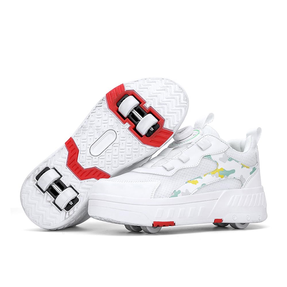Hixingo Zapatillas con Ruedas Niña Niño, Zapatos con Dos Ruedas para Niñas 2 en 1 Zapatillas Patines Zapatillas Ruedas Niño, Camuflaje Zapatos Patines Calzado de Skateboarding Multifuncionales