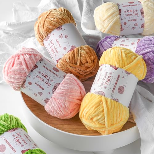 Image of 12 Pack Chenille Chunky Yarn - Baby Yarn for Crocheting Soft - Red Orange Green Blue Purple Black White Velvet Yarns Crochet Blanket - Amigurumi Yarns Pack with Crochet Accessories D
