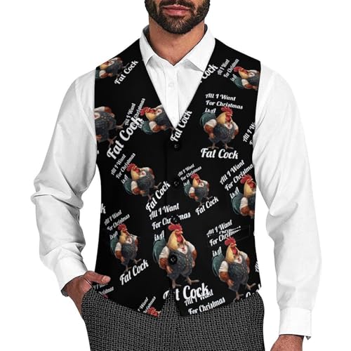 I Want Fat Cock Novelty Men's Suit Vest Funny Formal Dress Vests Business Waistcoat