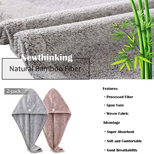 Newthinking Hair Towel Turban for Wet Hair, Microfibre Hair Drying Towel Wrap for Women Curly Hair and Long Hair Anti-Frizz, Grey and Pink, 2 PACK