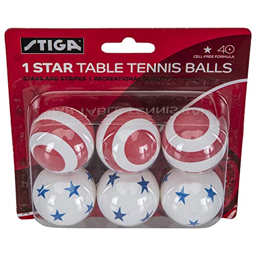 STIGA 6 Pack Stars/Stripes Ping Pong Balls - 40mm ITTF Regulation Size and Weight Ping Pong Balls