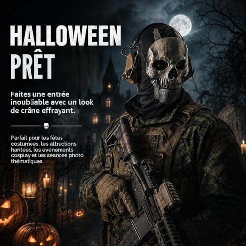 Claofoc Masque Fantôme Call of Duty - Costume Tête de Mort, Cagoule Coupe-vent, Masque Squelette pour Halloween et Cosplay – vue 6
