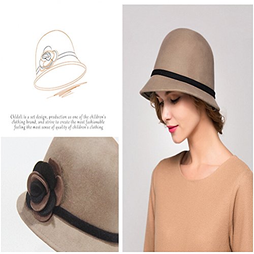 Maitose™ Women's Bow Wool Felt Bucket Hat Camel - Thumbnail 4
