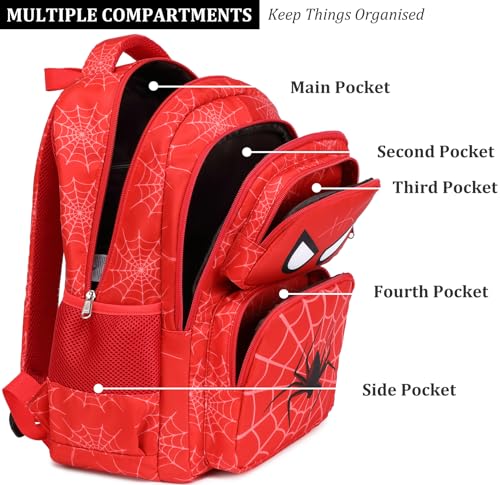 JIANYA Kids Backpack for School Boys, Spider School Bag for Elementary Kids Children 3pcs Boys Backpack with Lunch Box & Pencil Case, Red - Image 4