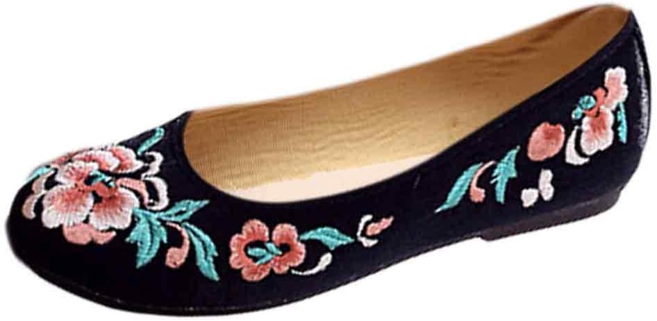 Female Old Peking Style Round Toe Casual Walking Embroidered Shoes