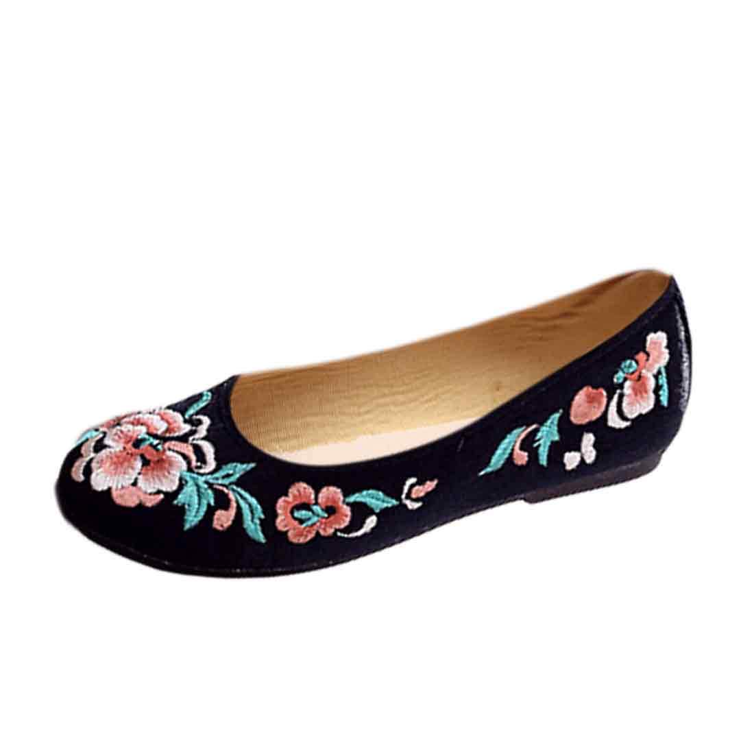 Female Old Peking Style Round Toe Casual Walking Embroidered Shoes